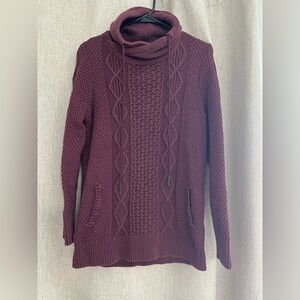 Women's LlBean Cable Knit Turtleneck Sweater - Burgundy